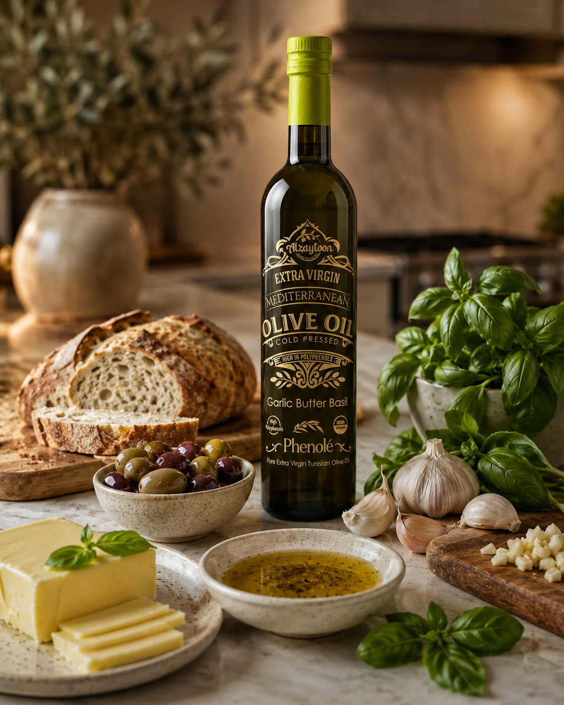Phenolé Garlic Butter Basil Infused Olive Oil